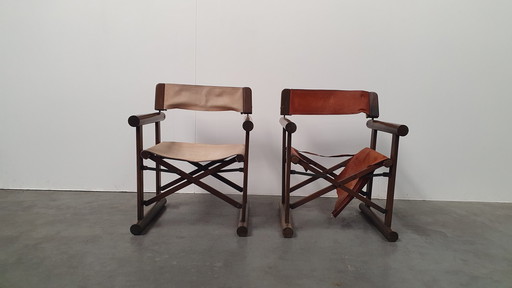 2 OCA chaise pliante en cuir brasil saddle vintage 1960s rosewood