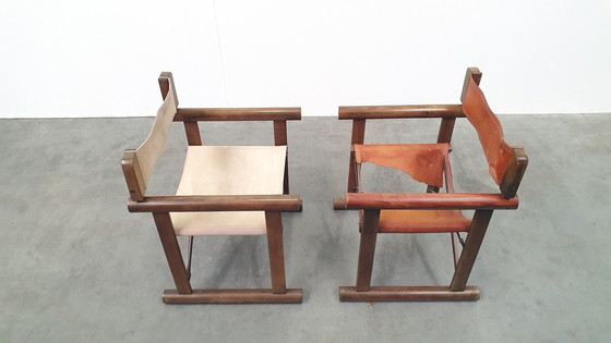 Image 1 of 2 OCA chaise pliante en cuir brasil saddle vintage 1960s rosewood