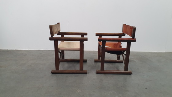 Image 1 of 2 OCA chaise pliante en cuir brasil saddle vintage 1960s rosewood