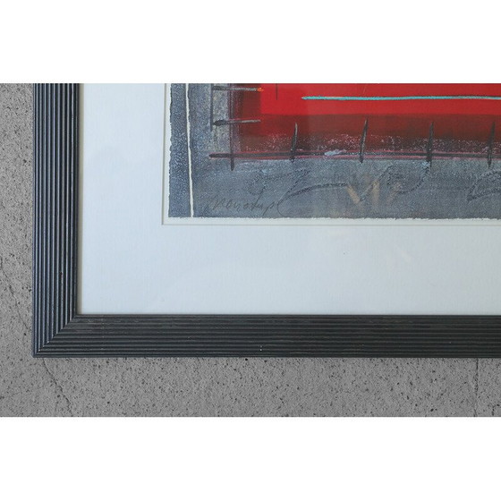 Image 1 of Peinture de composition vintage en noir et rouge, 1979
