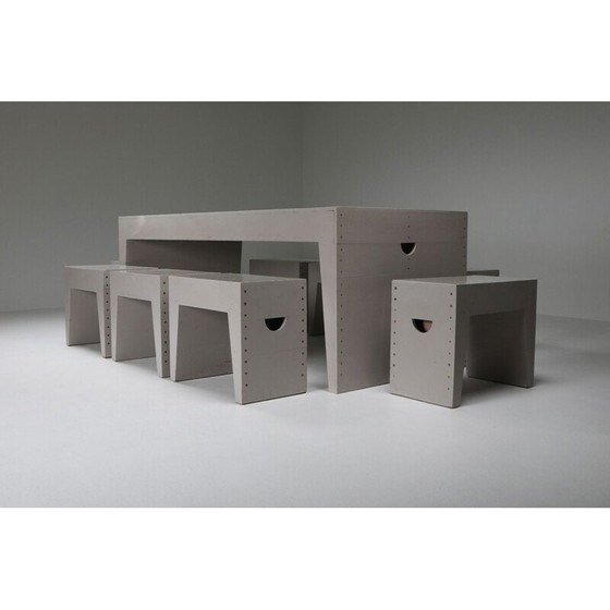 Image 1 of Table d'écolier et tabourets en pin par Bossche Dom Hans van der Laan et Jan de Jong, Pays-Bas 1960