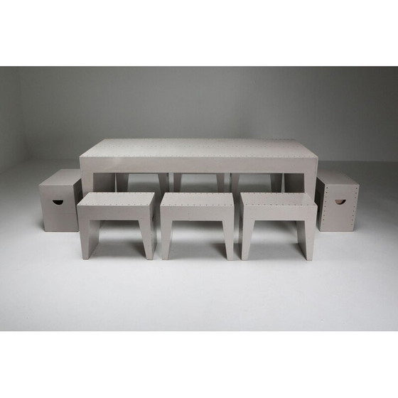 Image 1 of Table d'écolier et tabourets en pin par Bossche Dom Hans van der Laan et Jan de Jong, Pays-Bas 1960