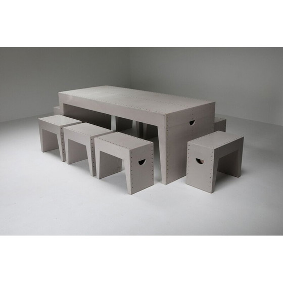Image 1 of Table d'écolier et tabourets en pin par Bossche Dom Hans van der Laan et Jan de Jong, Pays-Bas 1960