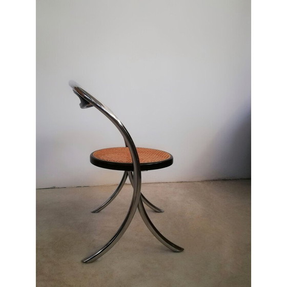 Image 1 of Ensemble de 4 chaises de salle à manger vintage en acier chromé et paille de Vienne, Italie 1970