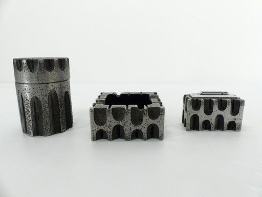 Set De Fumeur Brutaliste En Aluminium Casper Studioguss 1970