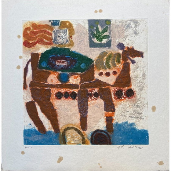 Image 1 of Gravure vintage d'une fleur pour mardochée par Theo Tobiasse, 1980