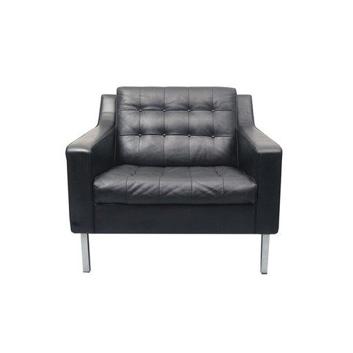 Fauteuil club vintage en cuir noir, 1960