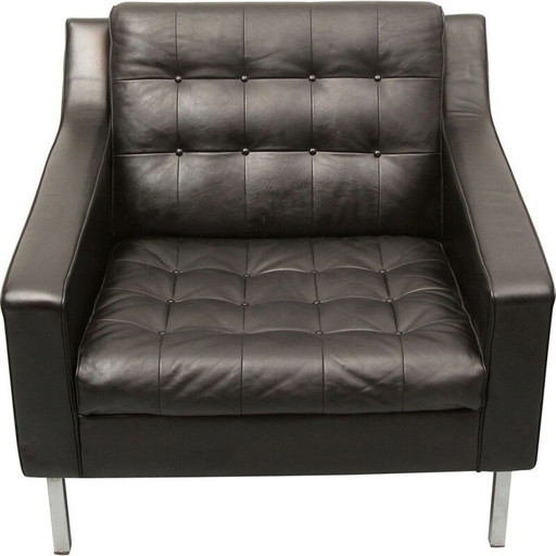 Fauteuil club vintage en cuir noir, 1960