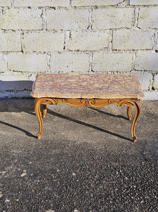 Marbre français vintage Table basse en frêne et marbre Table de cocktail Table de salon style Louis Xv-60S