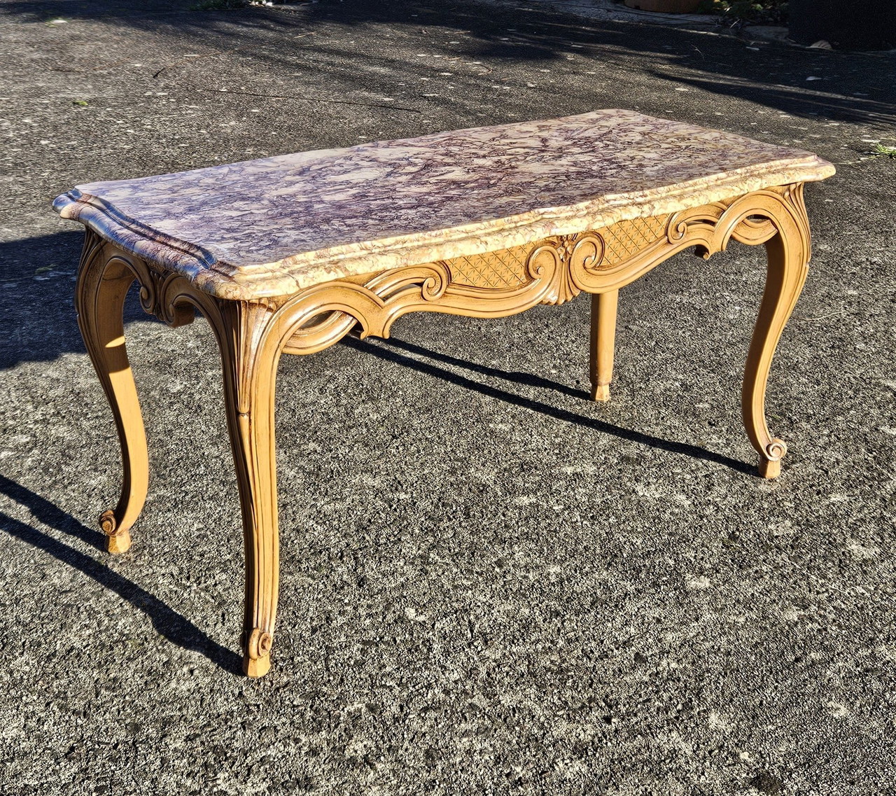 Marbre français vintage Table basse en frêne et marbre Table de cocktail Table de salon style Louis Xv-60S | €260