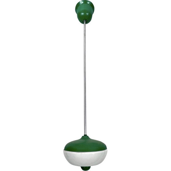 Image 1 of Lampe suspendue vintage en laque verte et verre de lait, Italie 1950