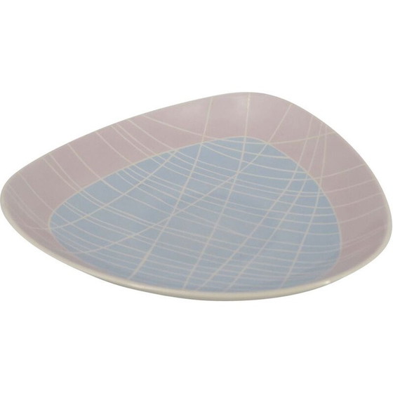 Image 1 of Assiette vintage en porcelaine avec motifs de rayures de Weimar Porzellan, Allemagne, années 1970