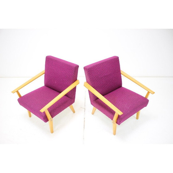 Image 1 of Paire de fauteuils vintage en tissu et bois, Tchécoslovaquie 1960
