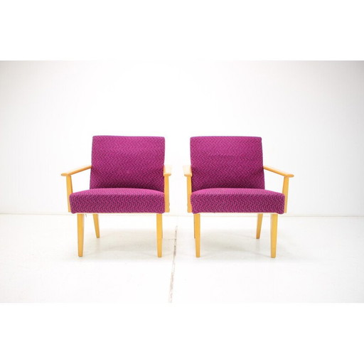 Paire de fauteuils vintage en tissu et bois, Tchécoslovaquie 1960