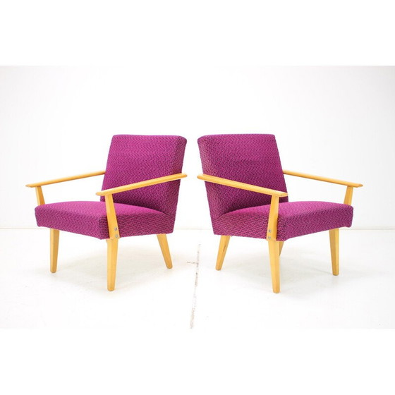 Image 1 of Paire de fauteuils vintage en tissu et bois, Tchécoslovaquie 1960