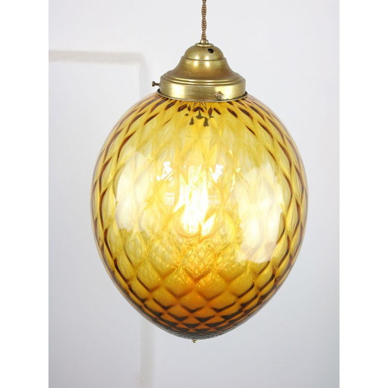 Image 1 of Lampe suspendue vintage en verre de Murano ambre d'Empoli
