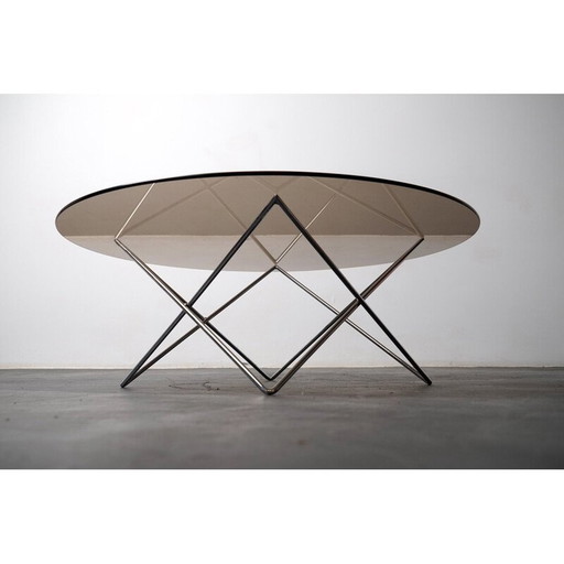 Table basse vintage en verre fumé et métal, Allemagne 1970