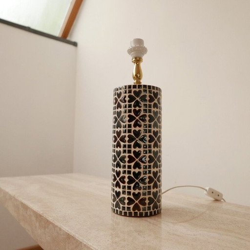 Lampe vintage en céramique mosaïque et laiton, Suède 1960