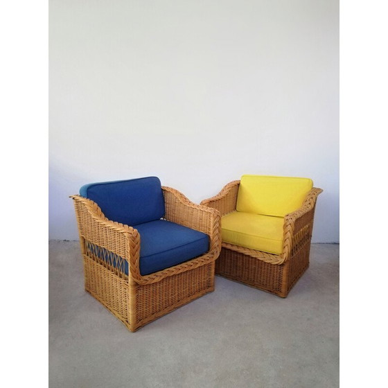 Image 1 of Paire de fauteuils vintage en osier et jonc, 1970