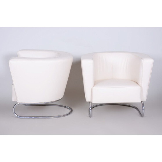 Image 1 of Paire de fauteuils vintage en cuir blanc par Jindrich Halabala pour Up Zavody, 1930