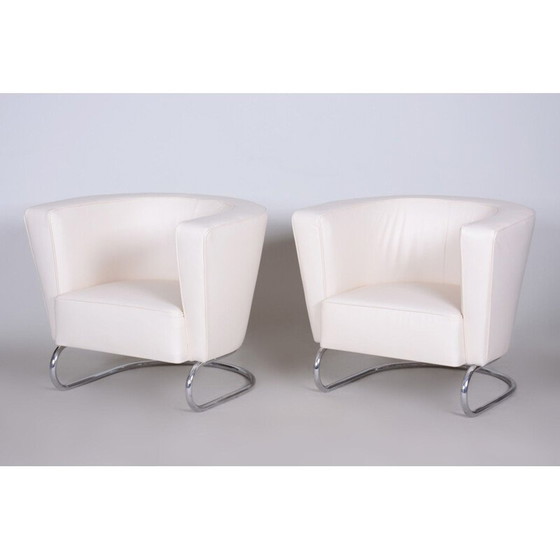 Image 1 of Paire de fauteuils vintage en cuir blanc par Jindrich Halabala pour Up Zavody, 1930