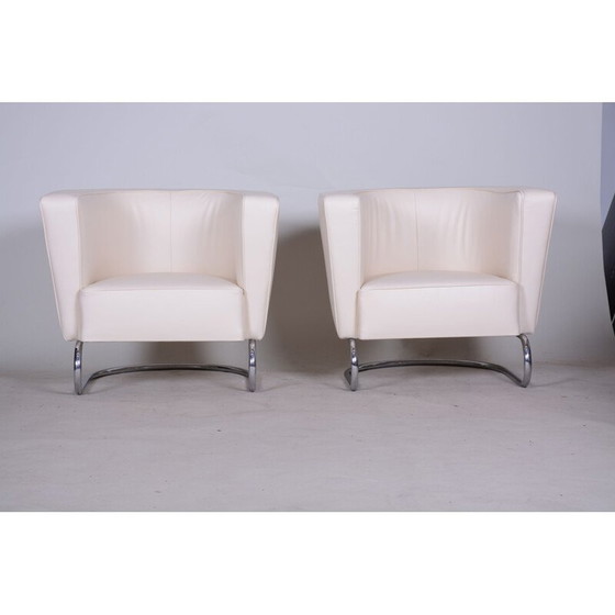 Image 1 of Paire de fauteuils vintage en cuir blanc par Jindrich Halabala pour Up Zavody, 1930