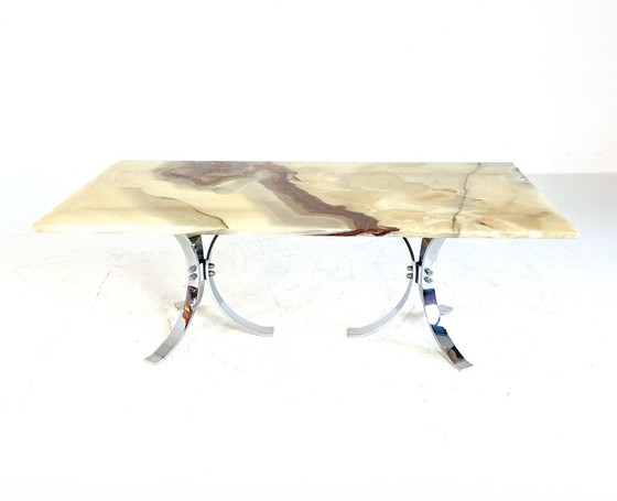 Image 1 of Table basse en onyx et chrome '80