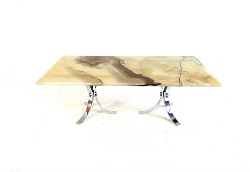 Table basse en onyx et chrome '80