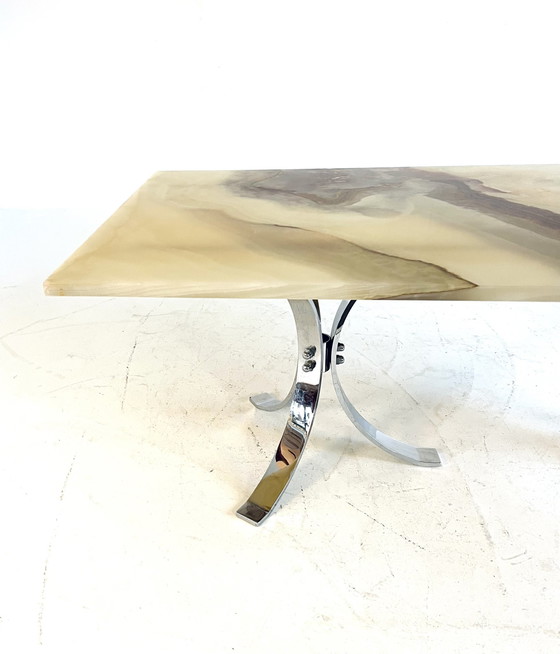 Image 1 of Table basse en onyx et chrome '80