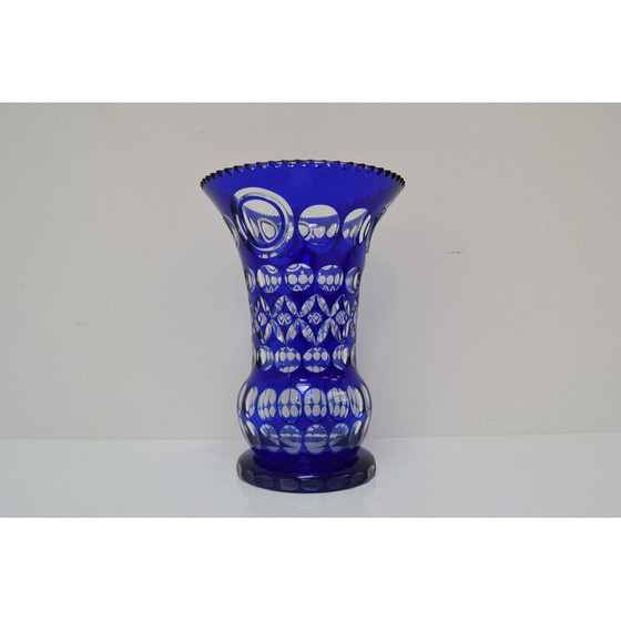 Image 1 of Vase vintage en cristal de plomb bleu cobalt taillé à la main par Caesar Crystal Bohemiae Co, années 1980