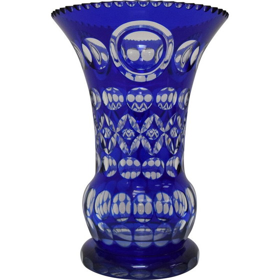 Image 1 of Vase vintage en cristal de plomb bleu cobalt taillé à la main par Caesar Crystal Bohemiae Co, années 1980