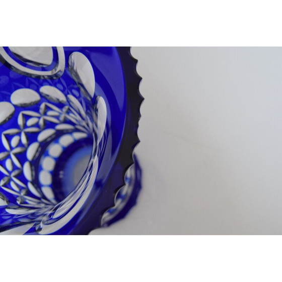Image 1 of Vase vintage en cristal de plomb bleu cobalt taillé à la main par Caesar Crystal Bohemiae Co, années 1980