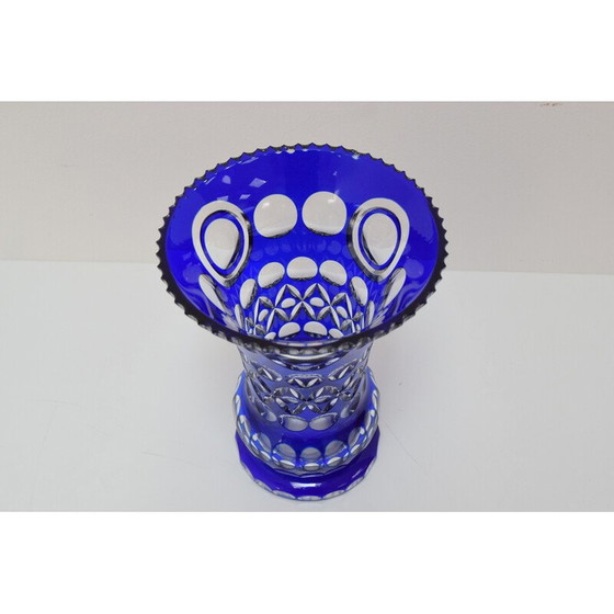 Image 1 of Vase vintage en cristal de plomb bleu cobalt taillé à la main par Caesar Crystal Bohemiae Co, années 1980