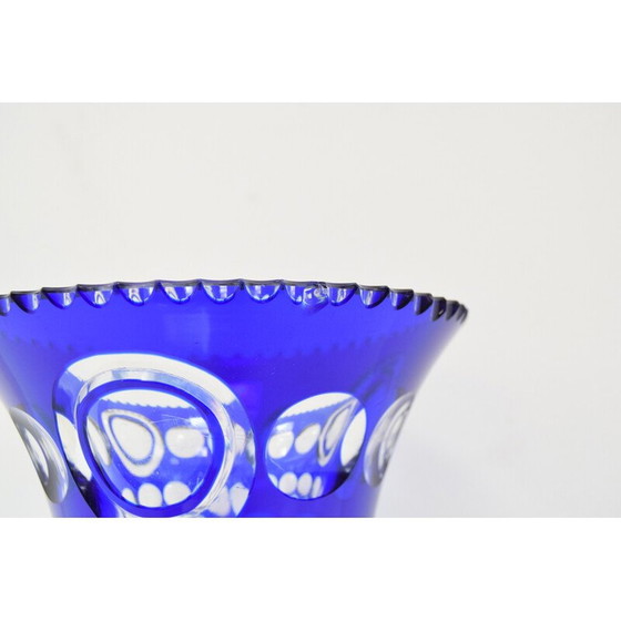 Image 1 of Vase vintage en cristal de plomb bleu cobalt taillé à la main par Caesar Crystal Bohemiae Co, années 1980