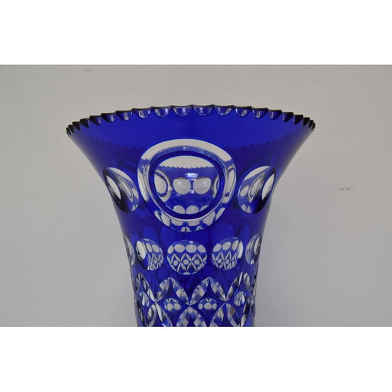 Image 1 of Vase vintage en cristal de plomb bleu cobalt taillé à la main par Caesar Crystal Bohemiae Co, années 1980