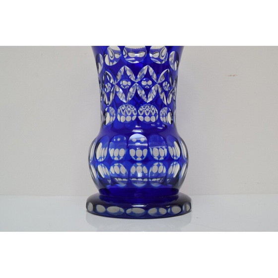 Image 1 of Vase vintage en cristal de plomb bleu cobalt taillé à la main par Caesar Crystal Bohemiae Co, années 1980
