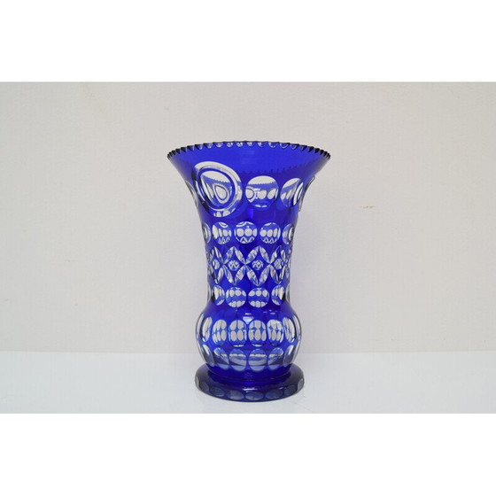Image 1 of Vase vintage en cristal de plomb bleu cobalt taillé à la main par Caesar Crystal Bohemiae Co, années 1980
