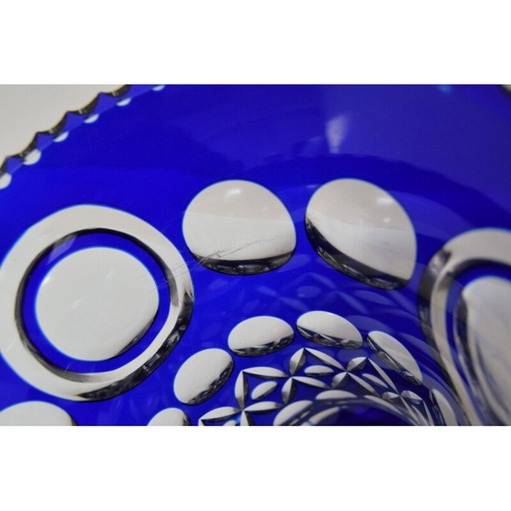 Image 1 of Vase vintage en cristal de plomb bleu cobalt taillé à la main par Caesar Crystal Bohemiae Co, années 1980