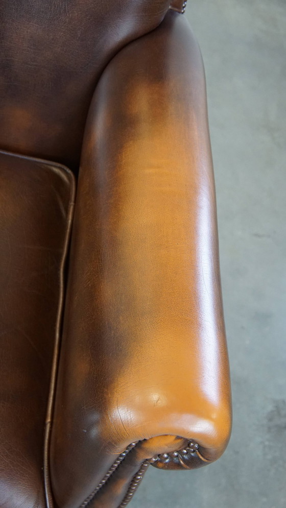 Image 1 of Fauteuil/chaise en cuir de boeuf marron foncé