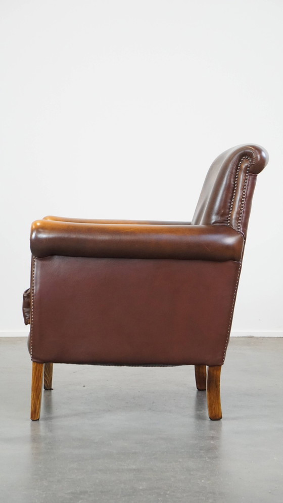 Image 1 of Fauteuil/chaise en cuir de boeuf marron foncé