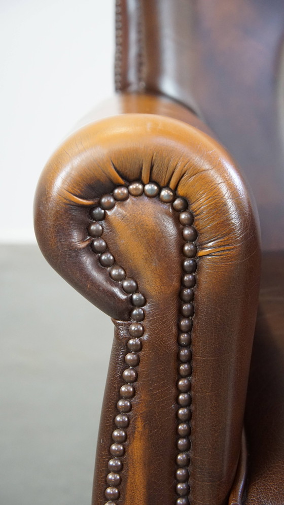 Image 1 of Fauteuil/chaise en cuir de boeuf marron foncé