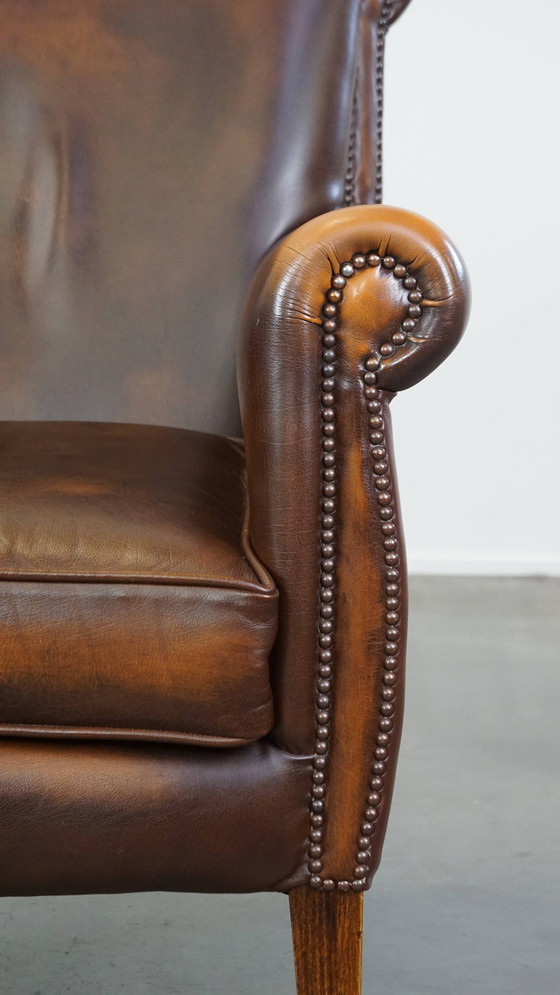 Image 1 of Fauteuil/chaise en cuir de boeuf marron foncé