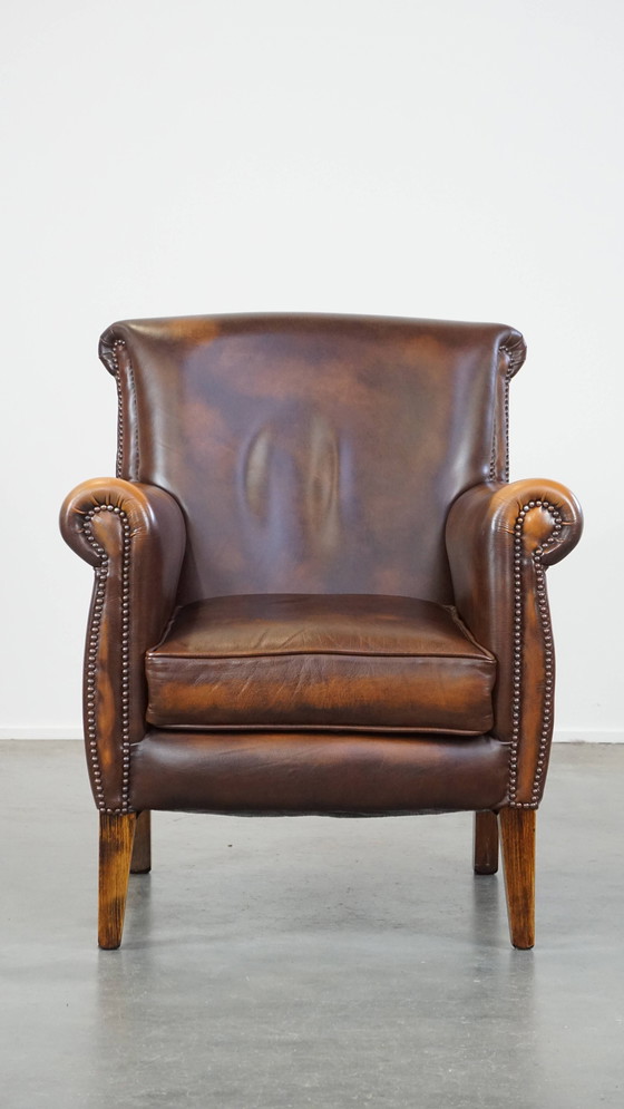 Image 1 of Fauteuil/chaise en cuir de boeuf marron foncé