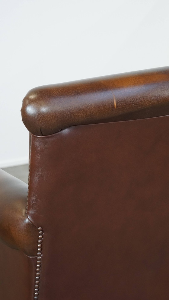 Image 1 of Fauteuil/chaise en cuir de boeuf marron foncé