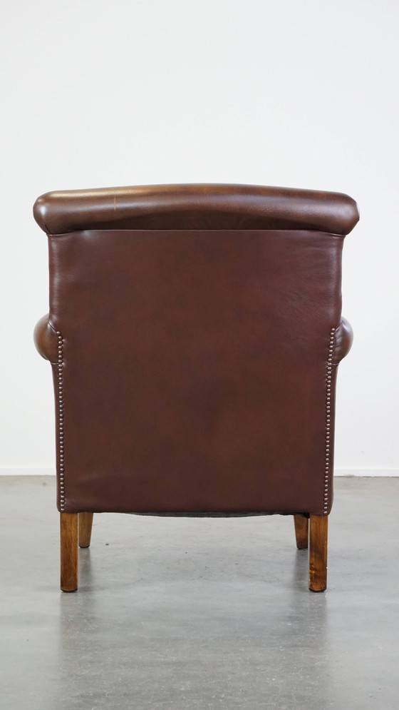 Image 1 of Fauteuil/chaise en cuir de boeuf marron foncé