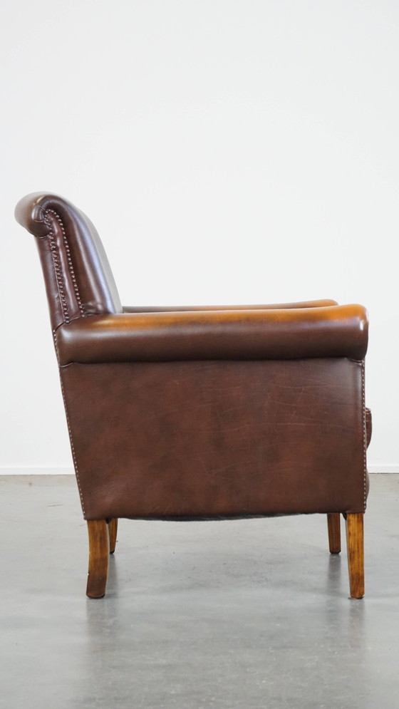 Image 1 of Fauteuil/chaise en cuir de boeuf marron foncé