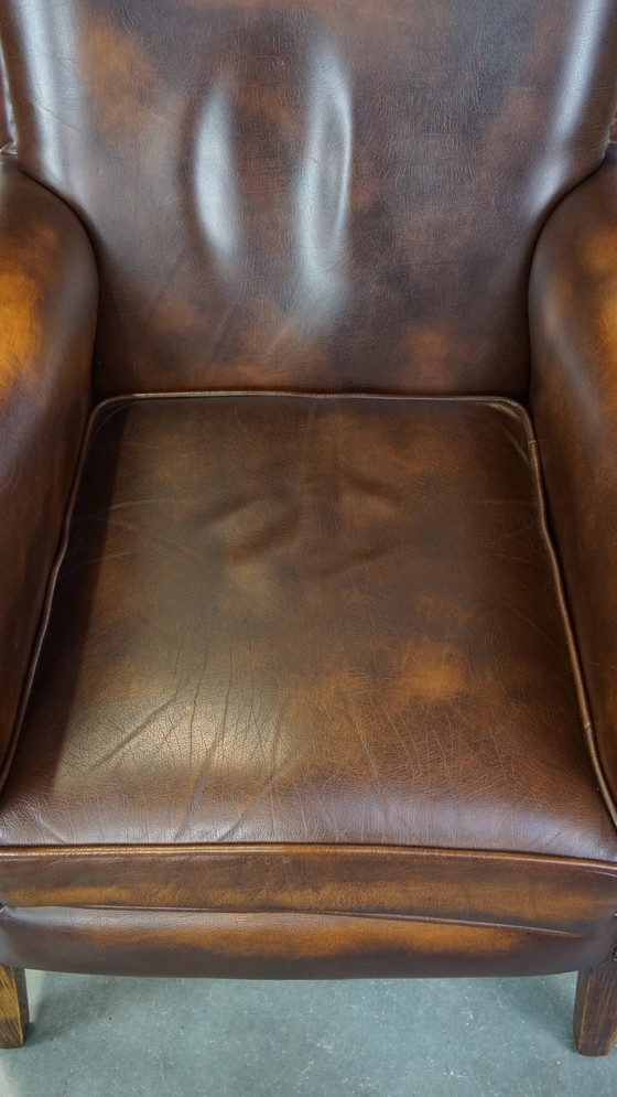 Image 1 of Fauteuil/chaise en cuir de boeuf marron foncé