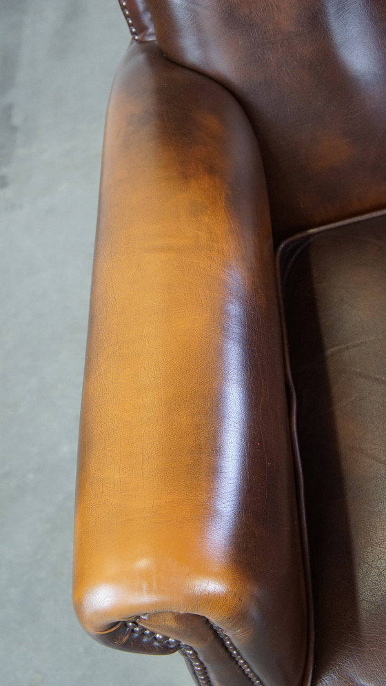 Image 1 of Fauteuil/chaise en cuir de boeuf marron foncé