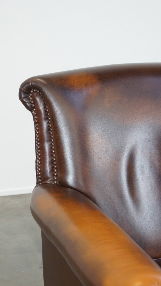 Image 1 of Fauteuil/chaise en cuir de boeuf marron foncé