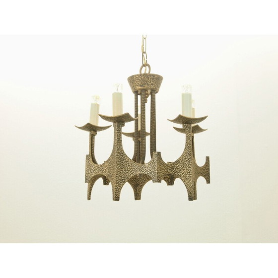 Image 1 of Lustre vintage en laiton brutaliste de Moe Bridges